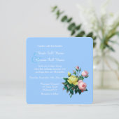 roze en gele rozenbloemen bruiloft kaart (Staand voorkant)