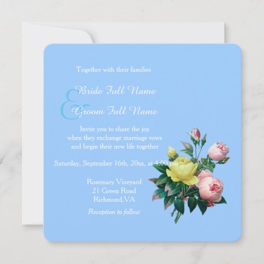  roze en gele rozenbloemen bruiloft kaart (Voorkant)