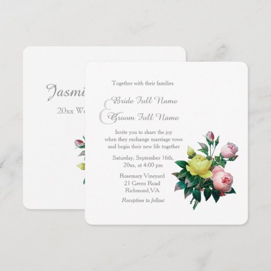 roze en gele rozenbloemen bruiloft kaart (Voorkant / Achterkant)