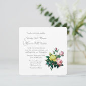 roze en gele rozenbloemen bruiloft kaart (Staand voorkant)