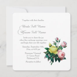  roze en gele rozenbloemen bruiloft kaart