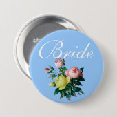   roze en gele rozenbloemen bruin ronde button 7,6 cm (Voorkant /achterkant)
