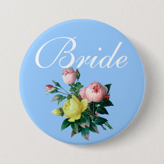 roze en gele rozenbloemen bruin ronde button 7,6 cm