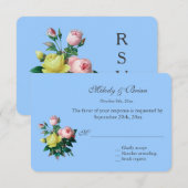   roze en gele rozenbloemen RSVP Kaartje (Voorkant / Achterkant)