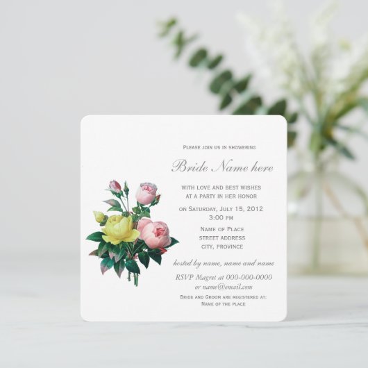  roze en gele rozenbloemen vrijgezellenfeest kaart (Staand voorkant)