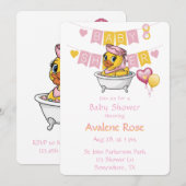Roze en Gele Rubber Eend Meisje Baby shower Kaart (Voorkant / Achterkant)