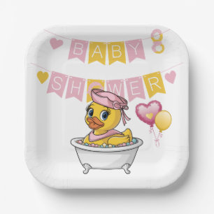 Roze en Gele Rubber Eend Meisje Baby shower Papieren Bordje