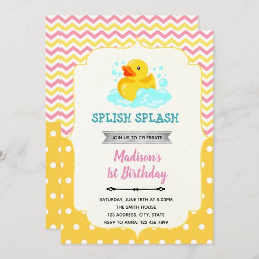 Roze en gele rubbereend kaart (Voorkant / Achterkant)