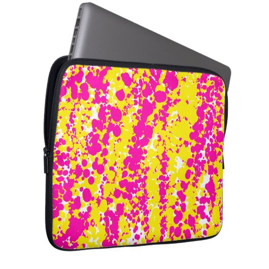 Roze en gele spatten laptop sleeve (Voorkant Rechts)