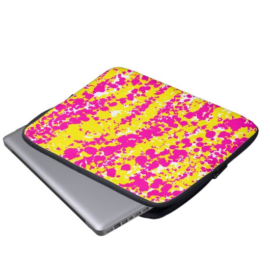 Roze en gele spatten laptop sleeve (Voorkant onderkant)