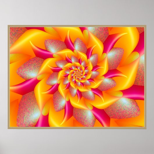 Roze en Gele Spiraal Bloem Poster (Voorkant)