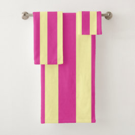 Roze en Gele Strepen Badhanddoekenset Bad Handdoek