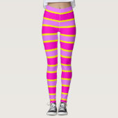 Roze en gele strepen, geschuurd leggings (Voorkant)