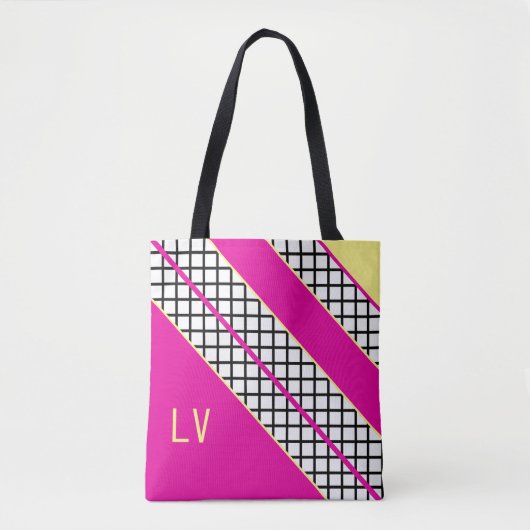 Roze en gele strepen tote bag (Voorkant)