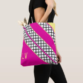 Roze en gele strepen tote bag (Dichtbij)