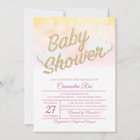 Roze en Gele Sunset Baby shower Uitnodiging (Voorkant)