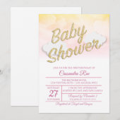 Roze en Gele Sunset Baby shower Uitnodiging (Voorkant / Achterkant)