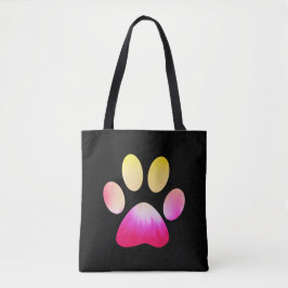 Roze en Gele Tie Dye Paw Print Tote Bag