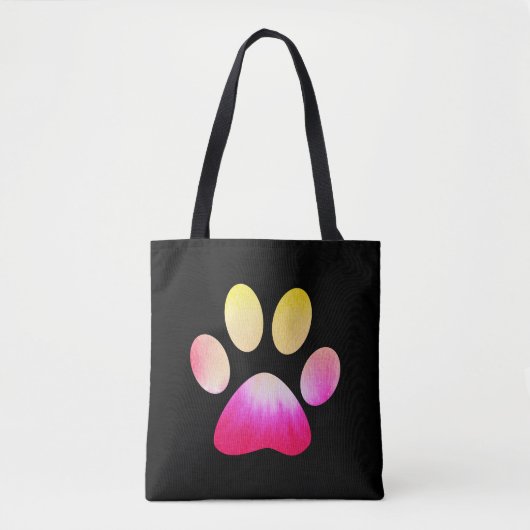Roze en Gele Tie Dye Paw Print Tote Bag (Voorkant)