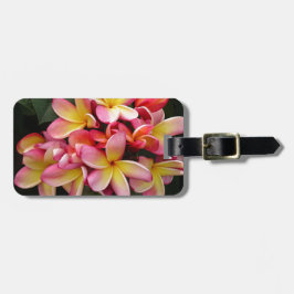Roze en gele Tropische Plumeria Flowers Bagagelabel