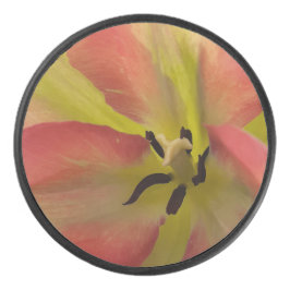 Roze en gele Tulip Hockey Puck