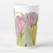 Roze en gele Tulip Latte Mok (Voorkant)