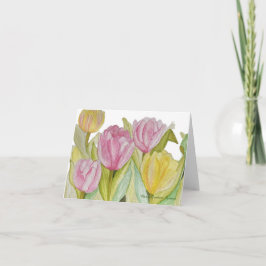 Roze en gele Tulip Note Kaart