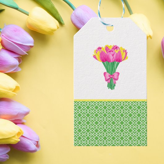 Roze en gele Tulp Boeket Cadeaulabel