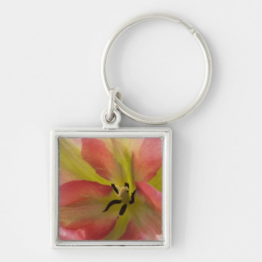 Roze en gele Tulp Premium Sleutelhanger (Voorkant)