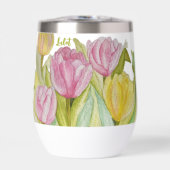 Roze en Gele Tulp Waterfles (Voorkant)