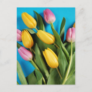 Roze en gele tulpen briefkaart