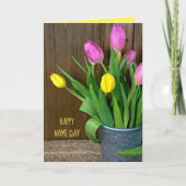 roze en gele tulpen in bucket Name Day Kaart (Voorkant)