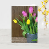 Roze en gele tulpen in emmer kaart (Gele Bloem)