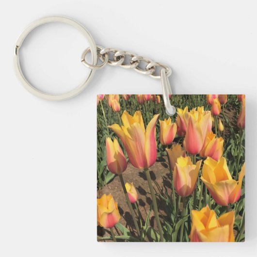 Roze en gele tulpen sleutelhanger (voorkant)