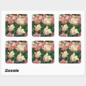 Roze en gele tulpen vierkante sticker (Vel)