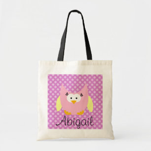 Roze en Gele Uil Op Stippen Gepersonaliseerde Canv Tote Bag