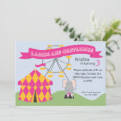 Roze en gele verjaardag uitnodiging van de partij (Staand voorkant)