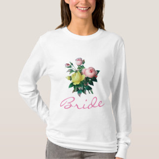 roze en gele vintage roos bloemen bruid shirt. t-shirt