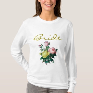 roze en gele vintage roos bloemen bruid shirt. t-shirt