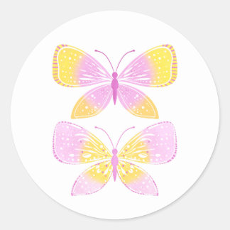 Roze en gele vlinders ronde sticker