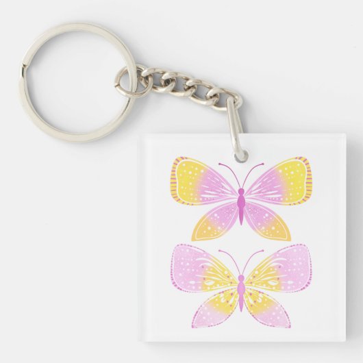 Roze en Gele Vlinders Sleutelhanger (voorkant)