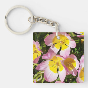Roze en gele vloeren Acrylsleutelring Sleutelhanger