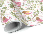 Roze en Gele Vogels en Bladeren Kinderen Cadeaupapier (Rol Hoek)