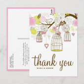Roze en gele vogels Lovevogels Dank je wel Briefkaart (Voorkant / Achterkant)