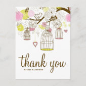 Roze en gele vogels Lovevogels Dank je wel Briefkaart (Voorkant)