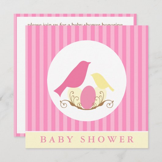 Roze en gele vogels Nest Baby shower Kaart (Voorkant / Achterkant)