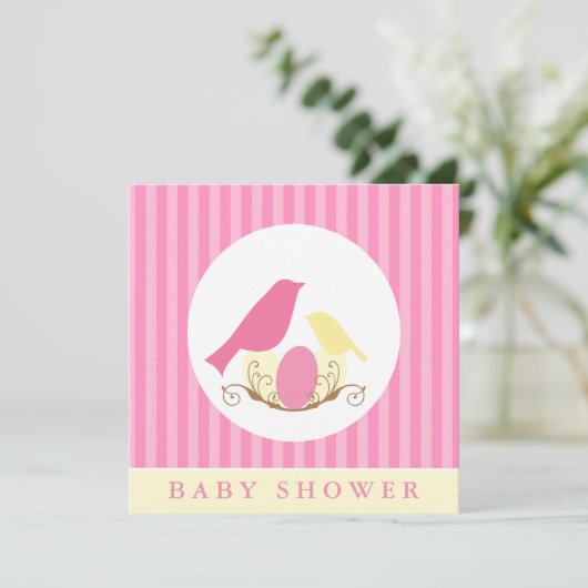 Roze en gele vogels Nest Baby shower Kaart (Staand voorkant)