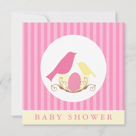 Roze en gele vogels Nest Baby shower Kaart (Voorkant)