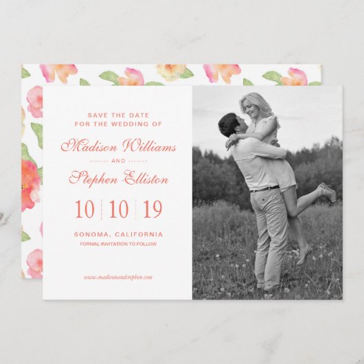 Roze en gele Waterverf - Bewaar de datum Save The Date (Voorkant / Achterkant)