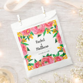 Roze en Gele Waterverf Bloemen Bruiloft Servetten Bedankzakje (Geknipt)